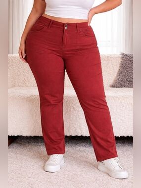 High-Rise Straight Leg Jeans. in Brick Red-khaki and green all some size 18